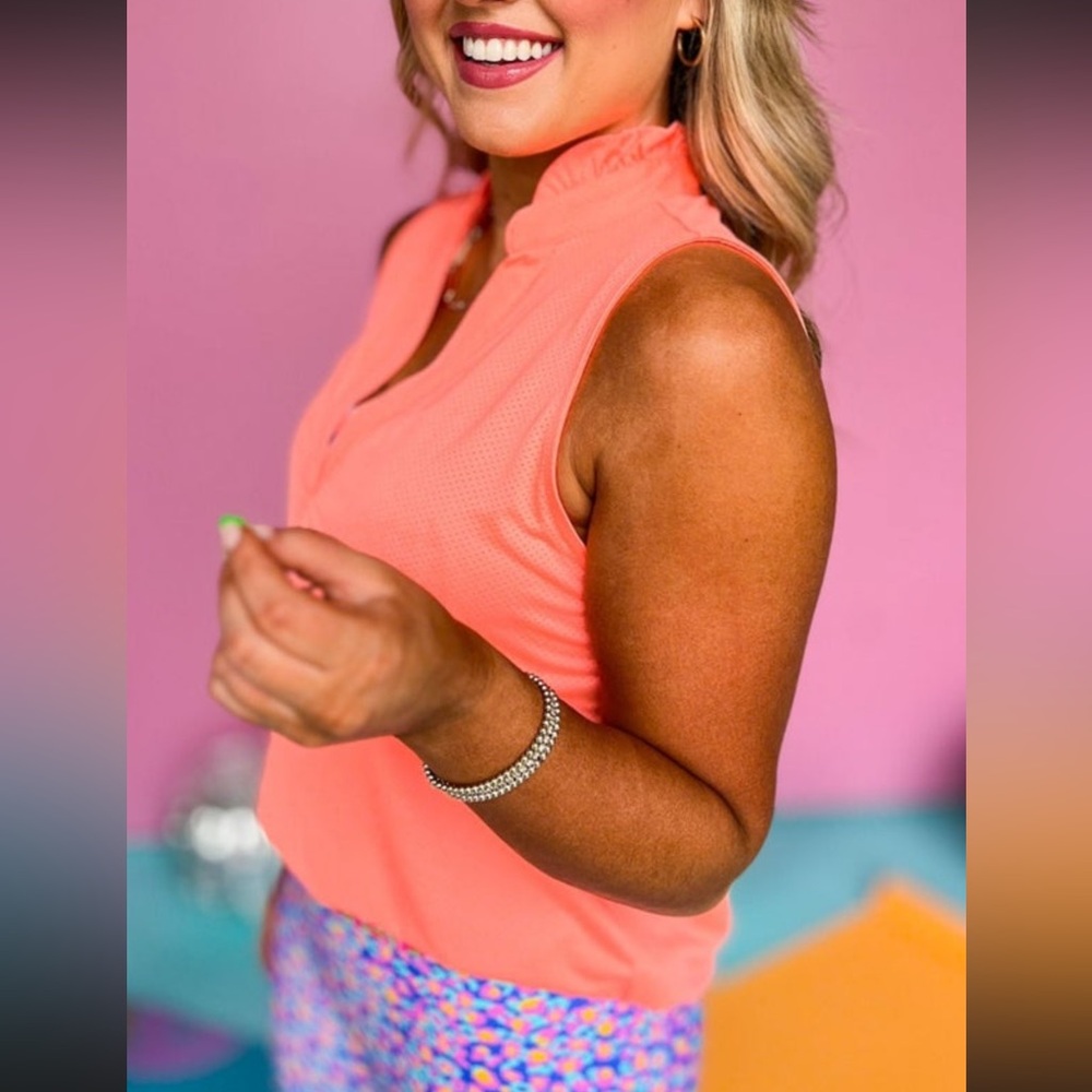 SSYS Aqua OR Bright Melon Sleeveless Frill V Neck Active Top - Picture 8 of 10